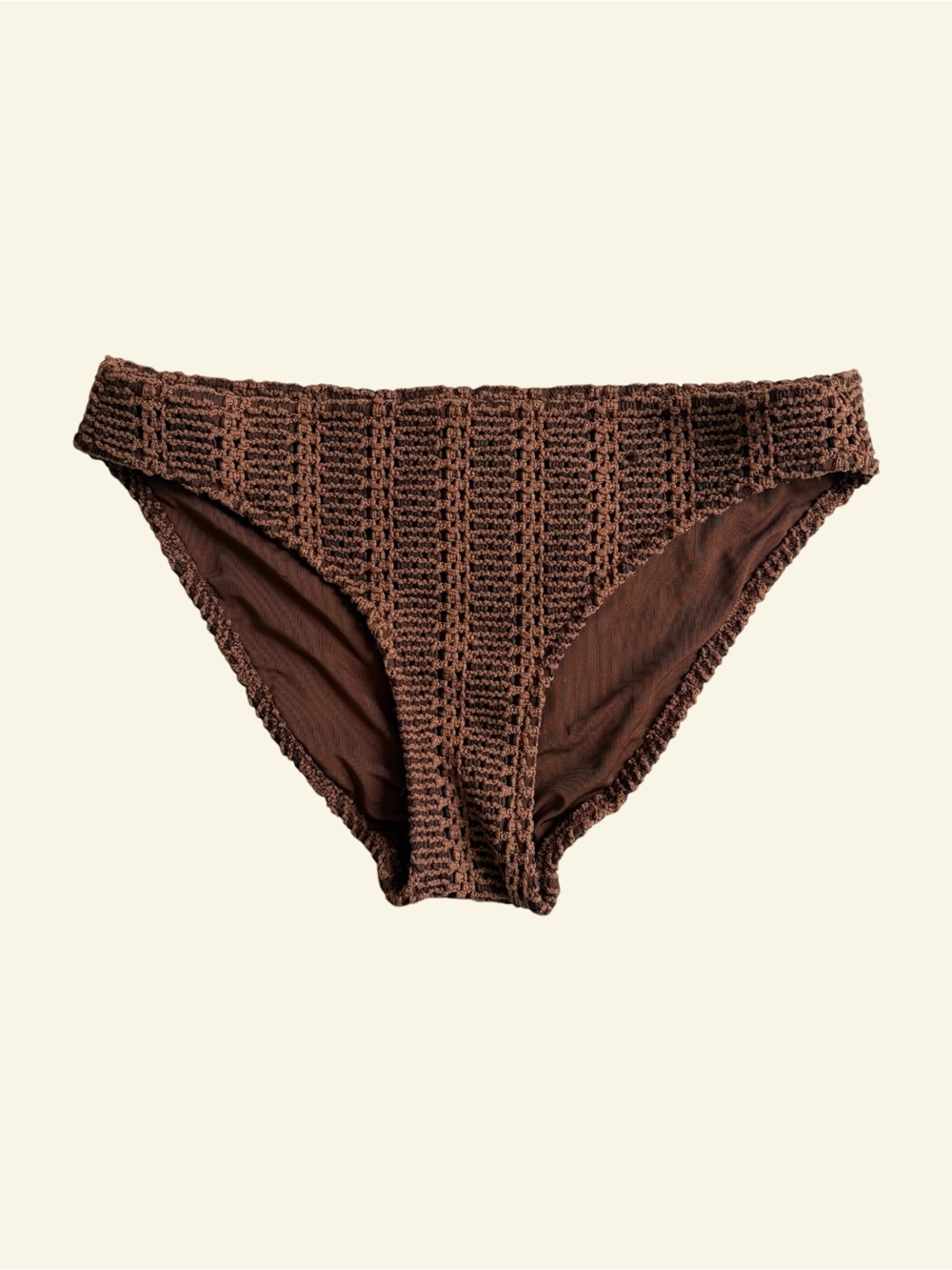 Aerie Cloudweave Crochet Longline Scoop Bikini Set Brown Medium Top Small Bottom - Picture 2 of 8
